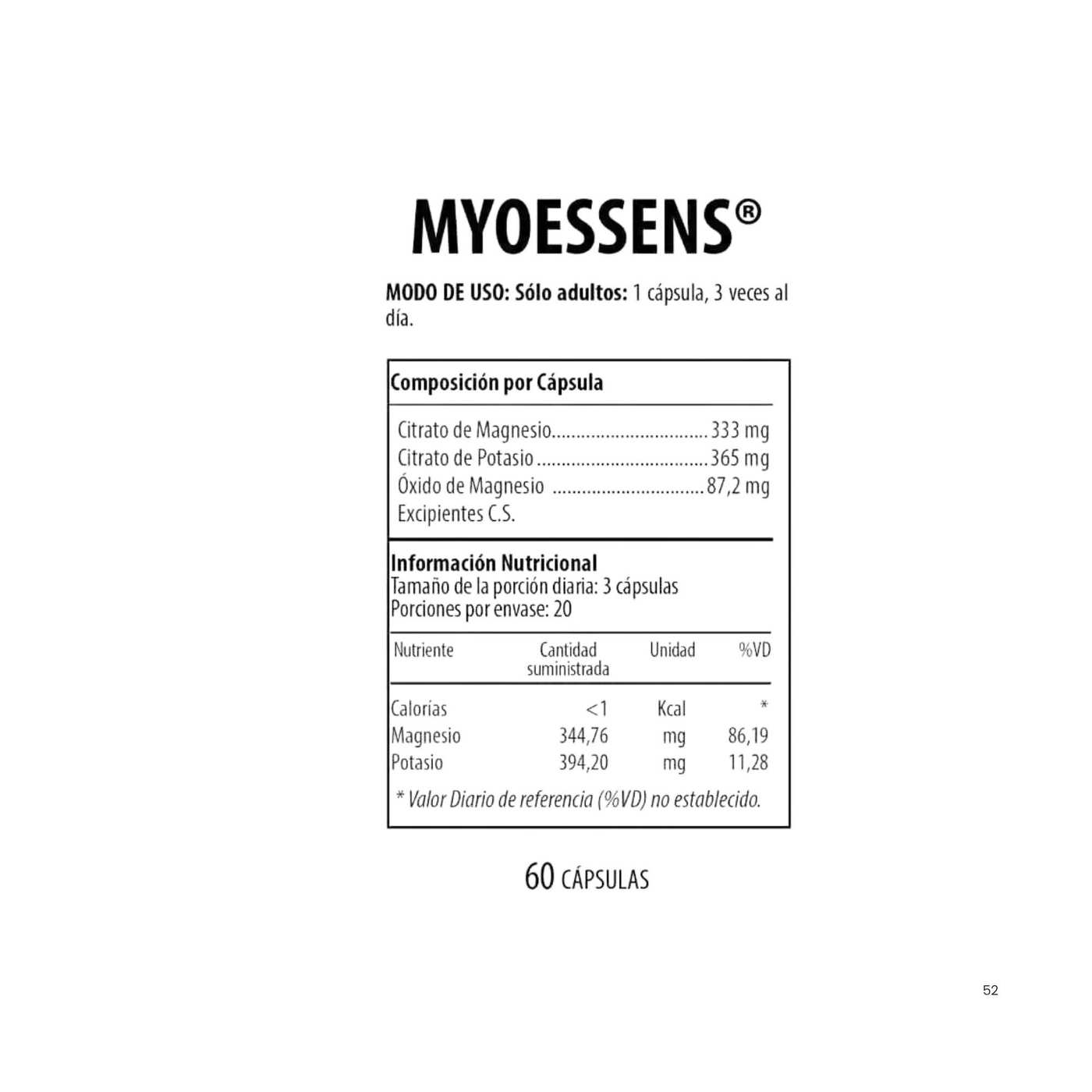 MYOESSENS TABLA NUTRICIONAL MYOESSENS TABLA NUTRICIONAL